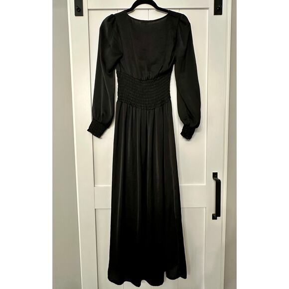 Mable Satin black dress, high center slit, gold button detail sz Small - Picture 5 of 10